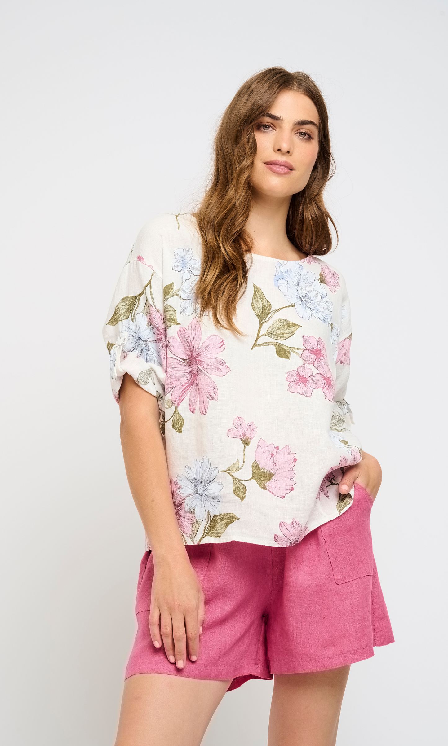 Pink Floral Linen Top