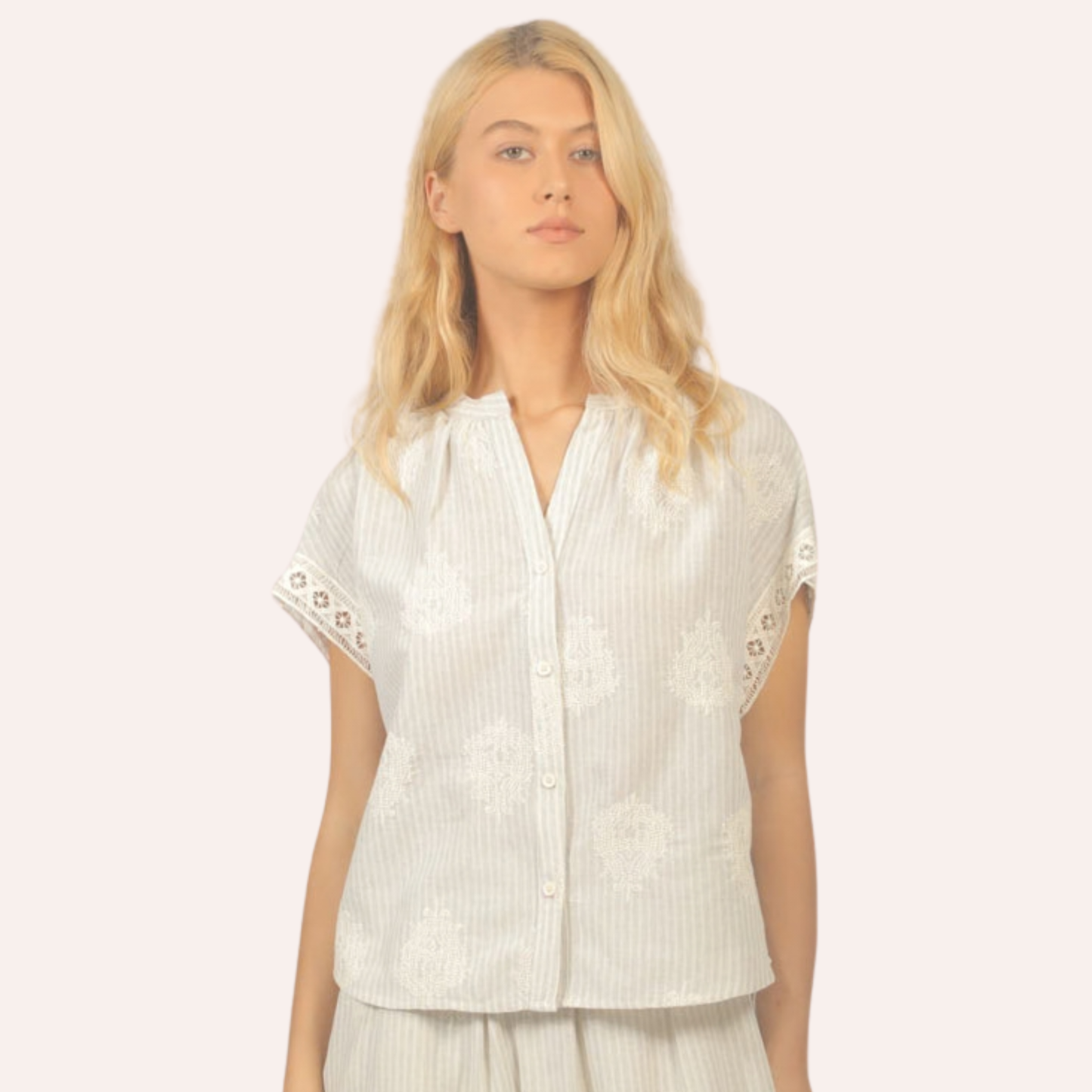 Breezy Stripe Lace Button-Up