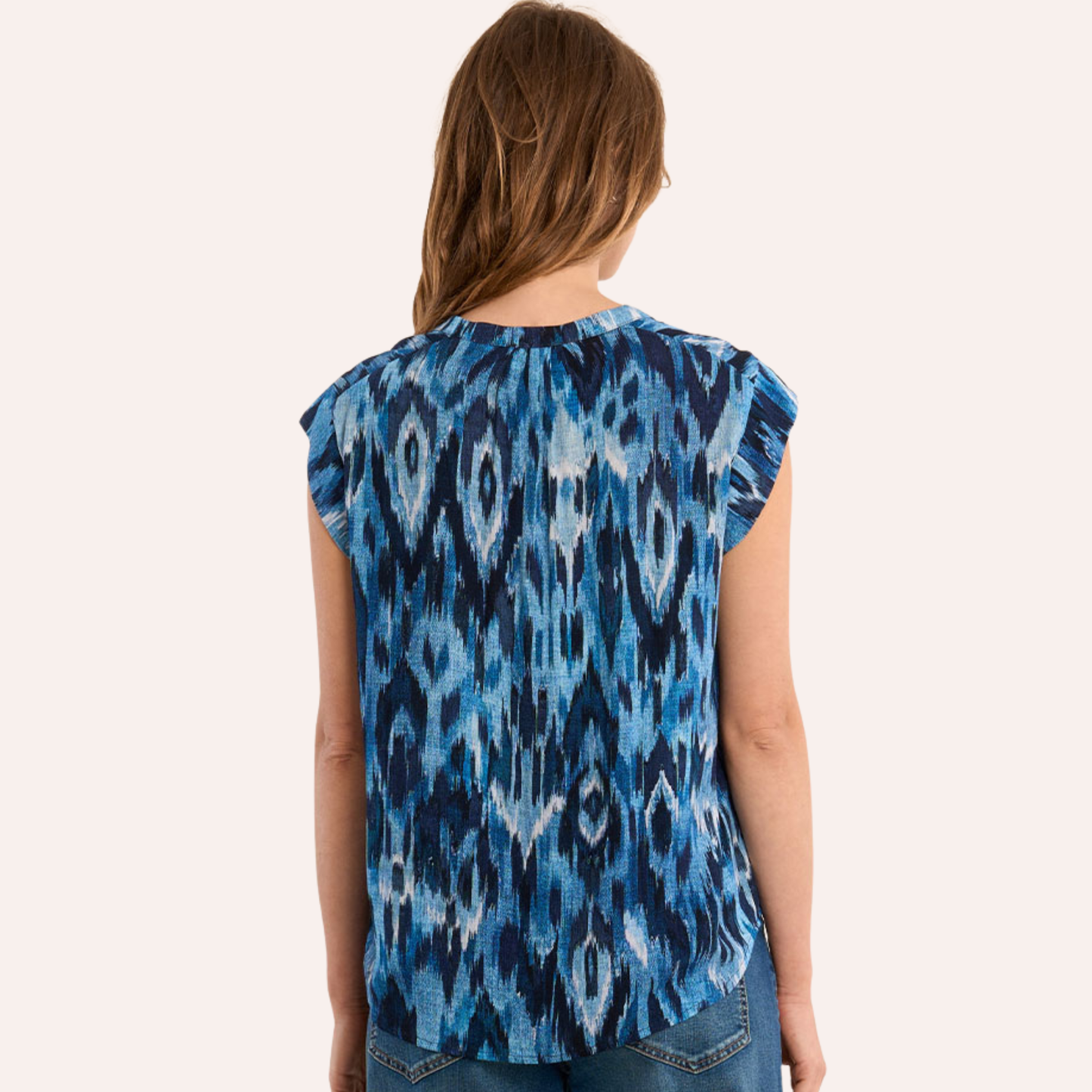 Ikat V Neck Flutter Blouse