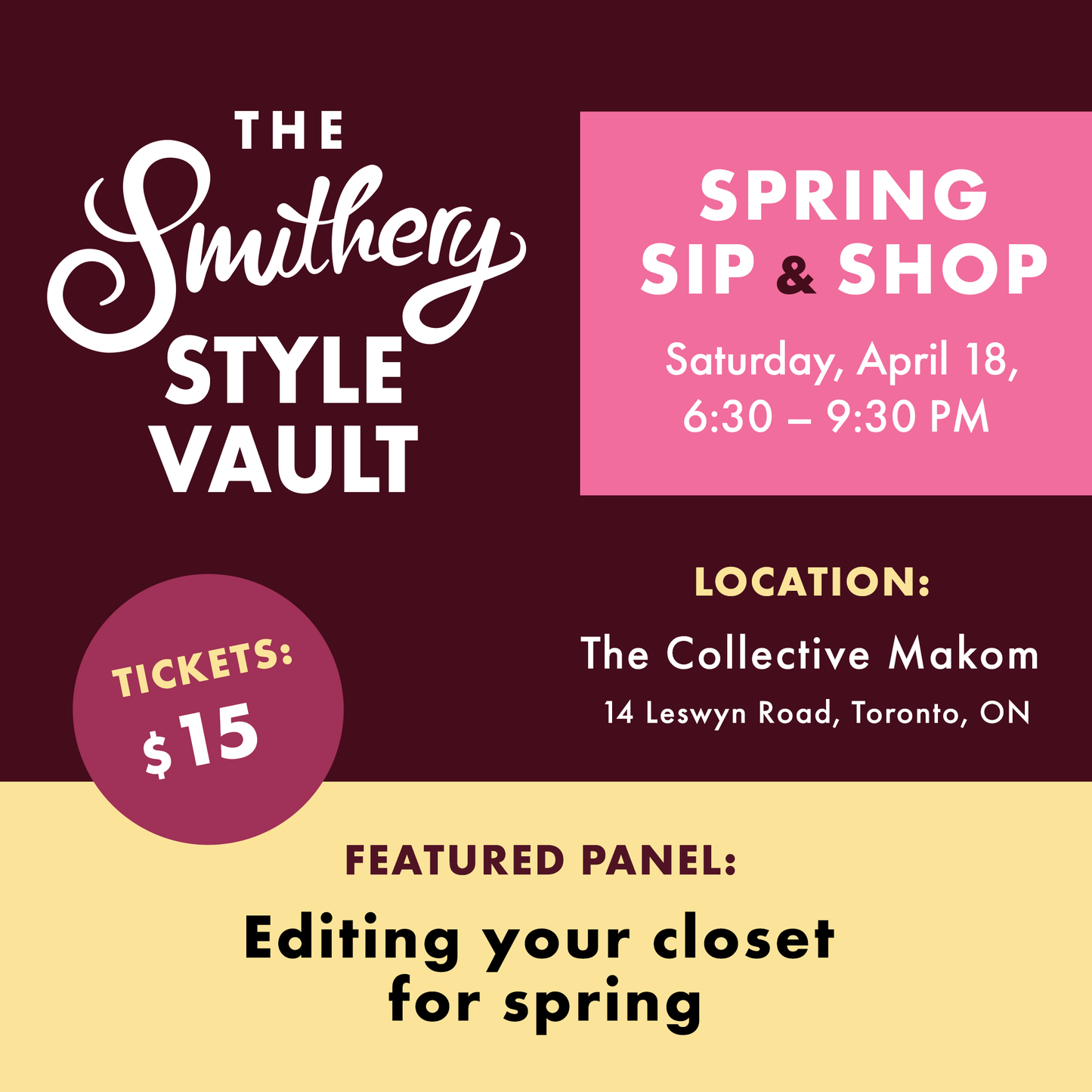 The Smithery Vault: Spring Sip & Shop