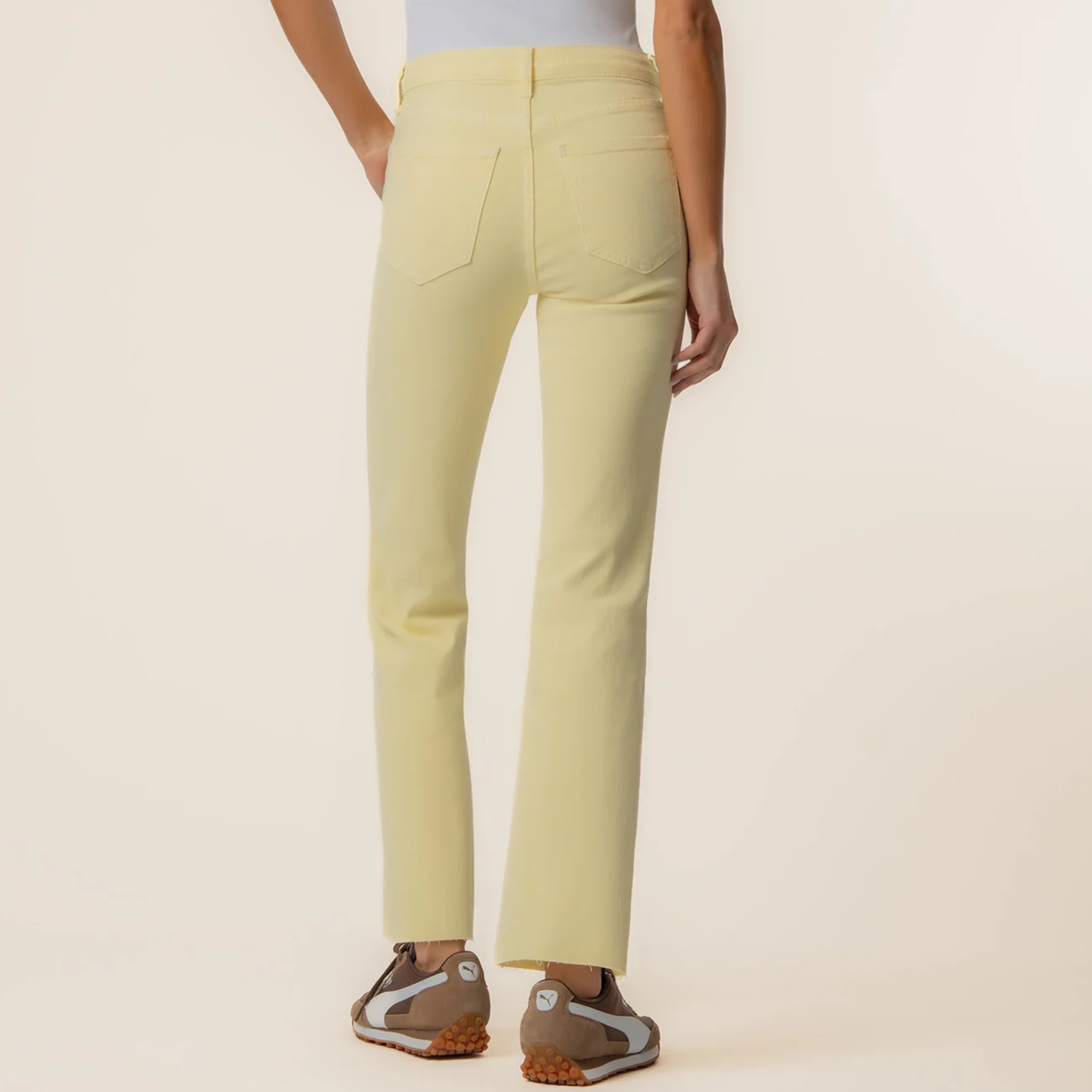 Kelsey High Rise Ankle Flare w/ Raw Hem - Pastel Yellow