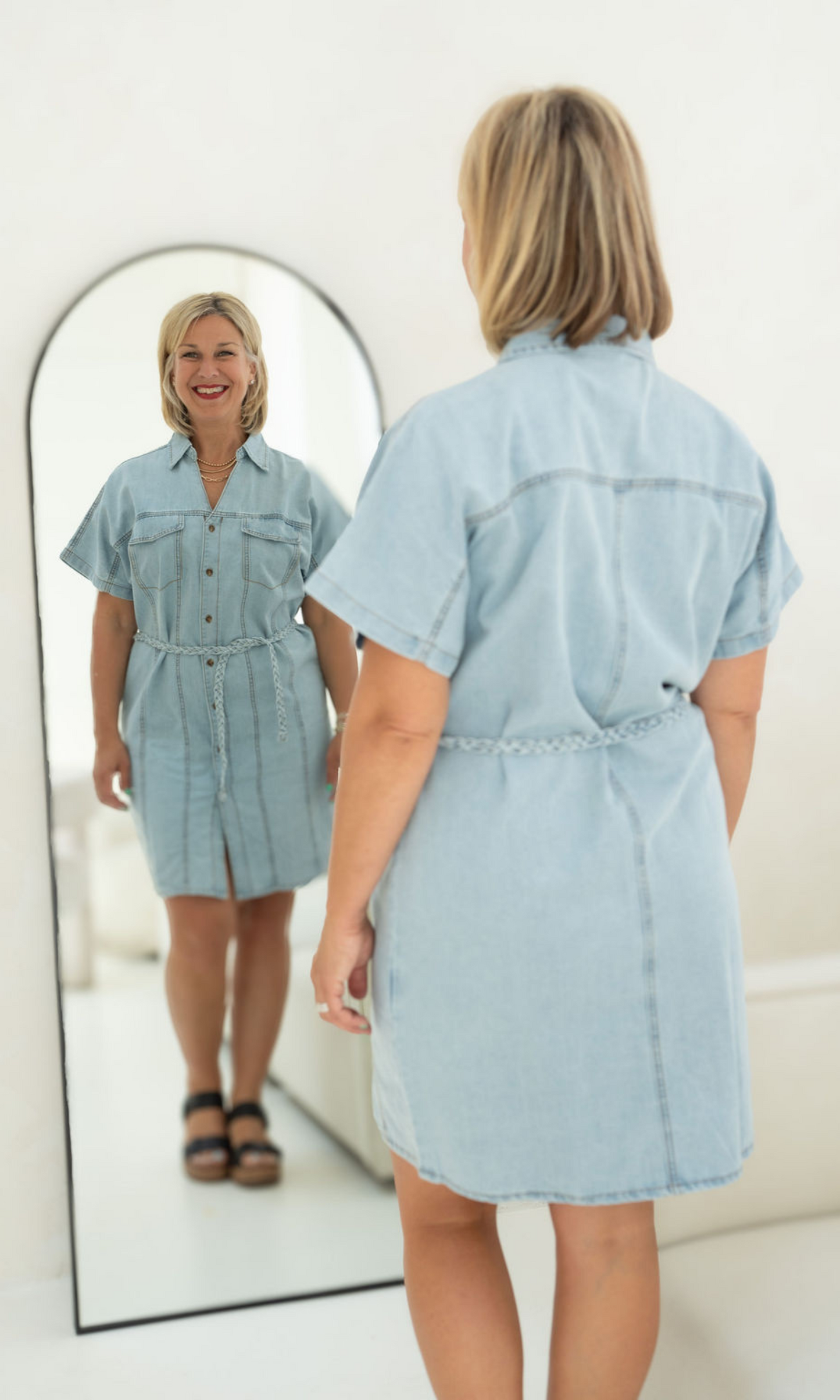 Chambray Dress With Braid