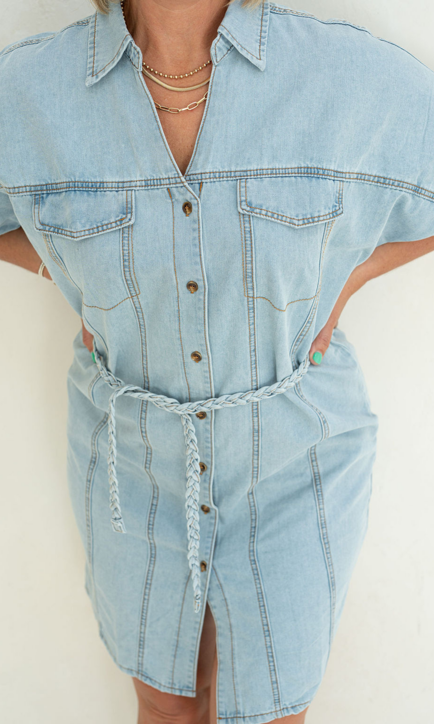 Chambray Dress With Braid
