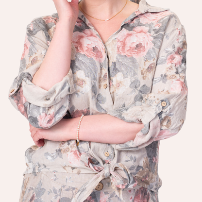 Blooms Linen Tie Top
