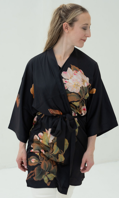Peony & Butterfly Short Kimono Robe