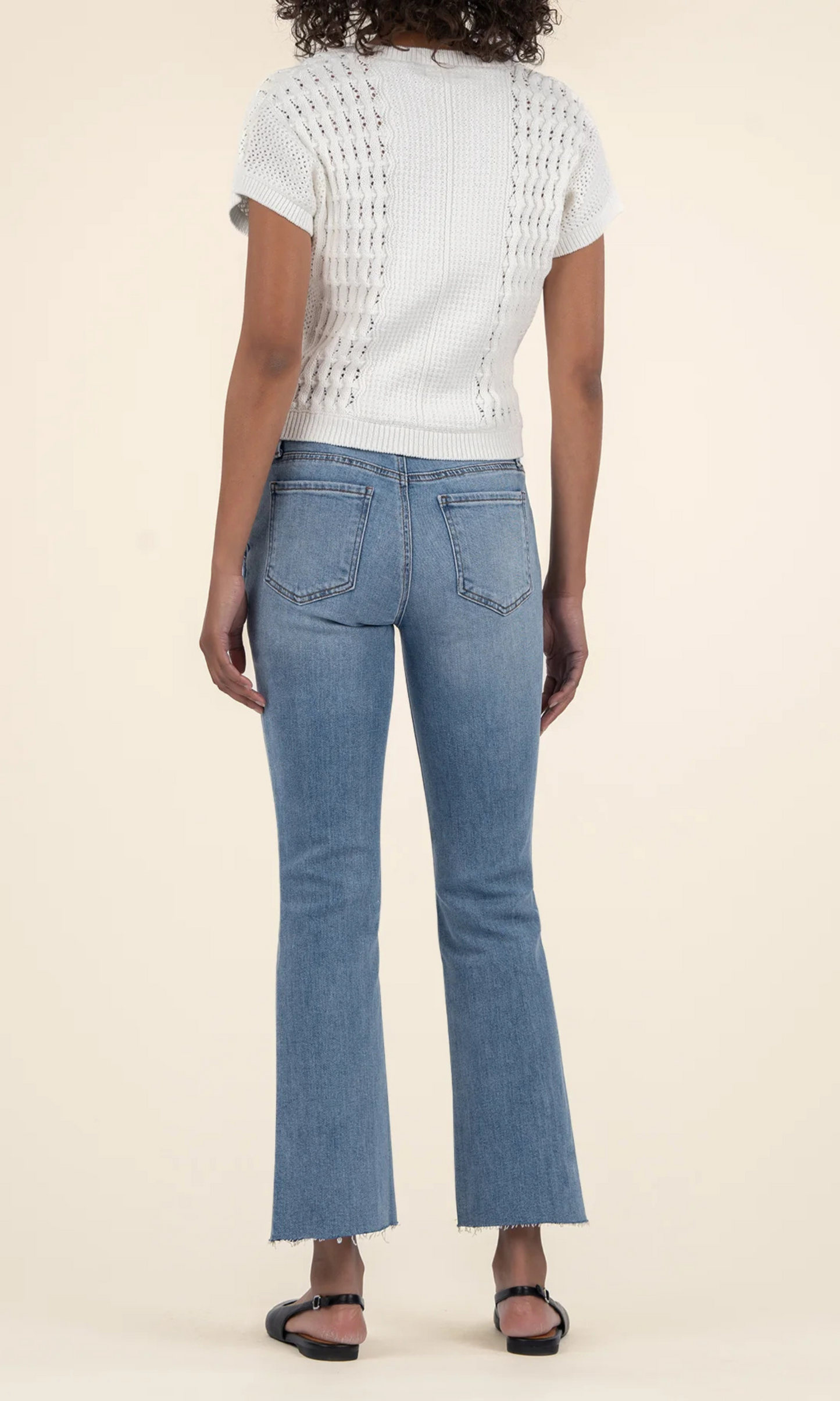 Kelsey Mid Rise Fab Ab Ankle Flare With Raw Hem & Slashed Pockets