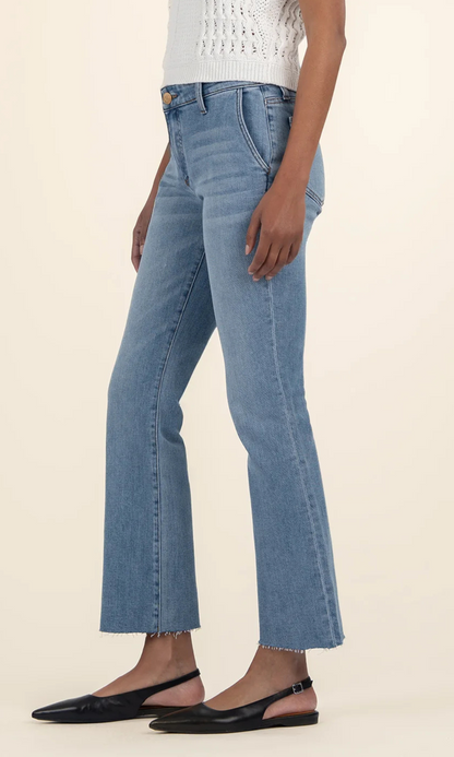 Kelsey Mid Rise Fab Ab Ankle Flare With Raw Hem & Slashed Pockets