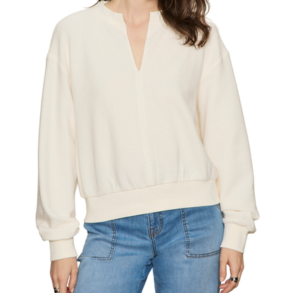 Split Neck Ribbed Top