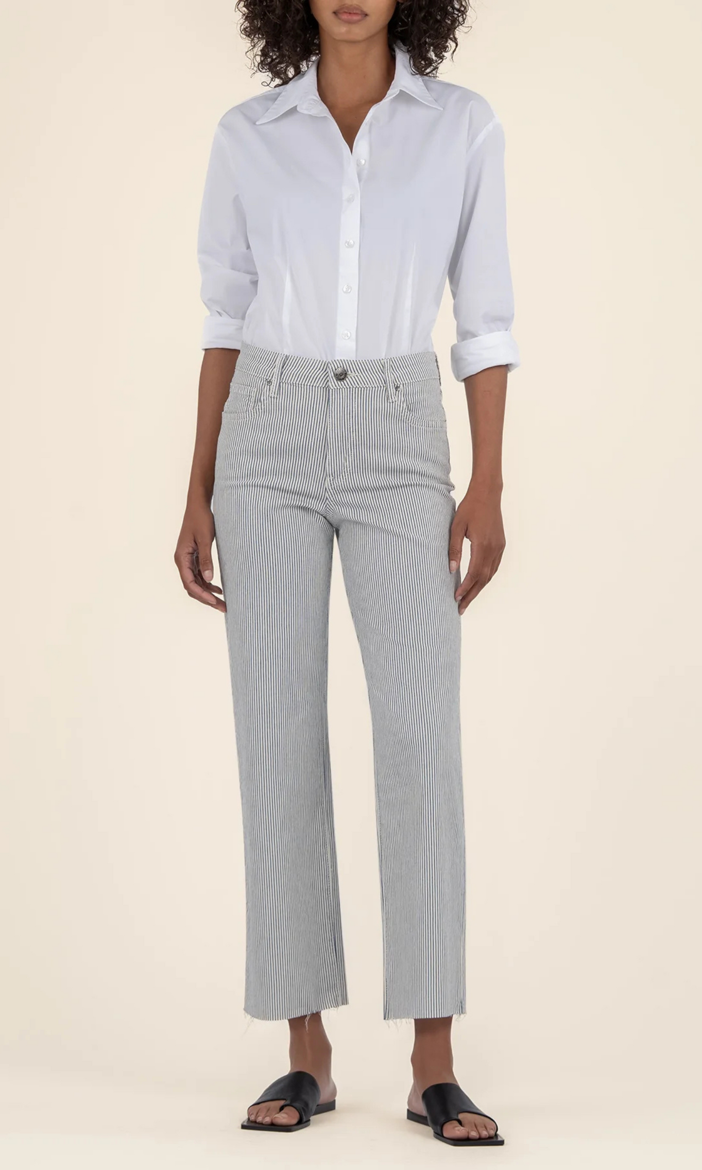 Charlotte High Rise Wide Leg Raw Hem - Railroad Stripe