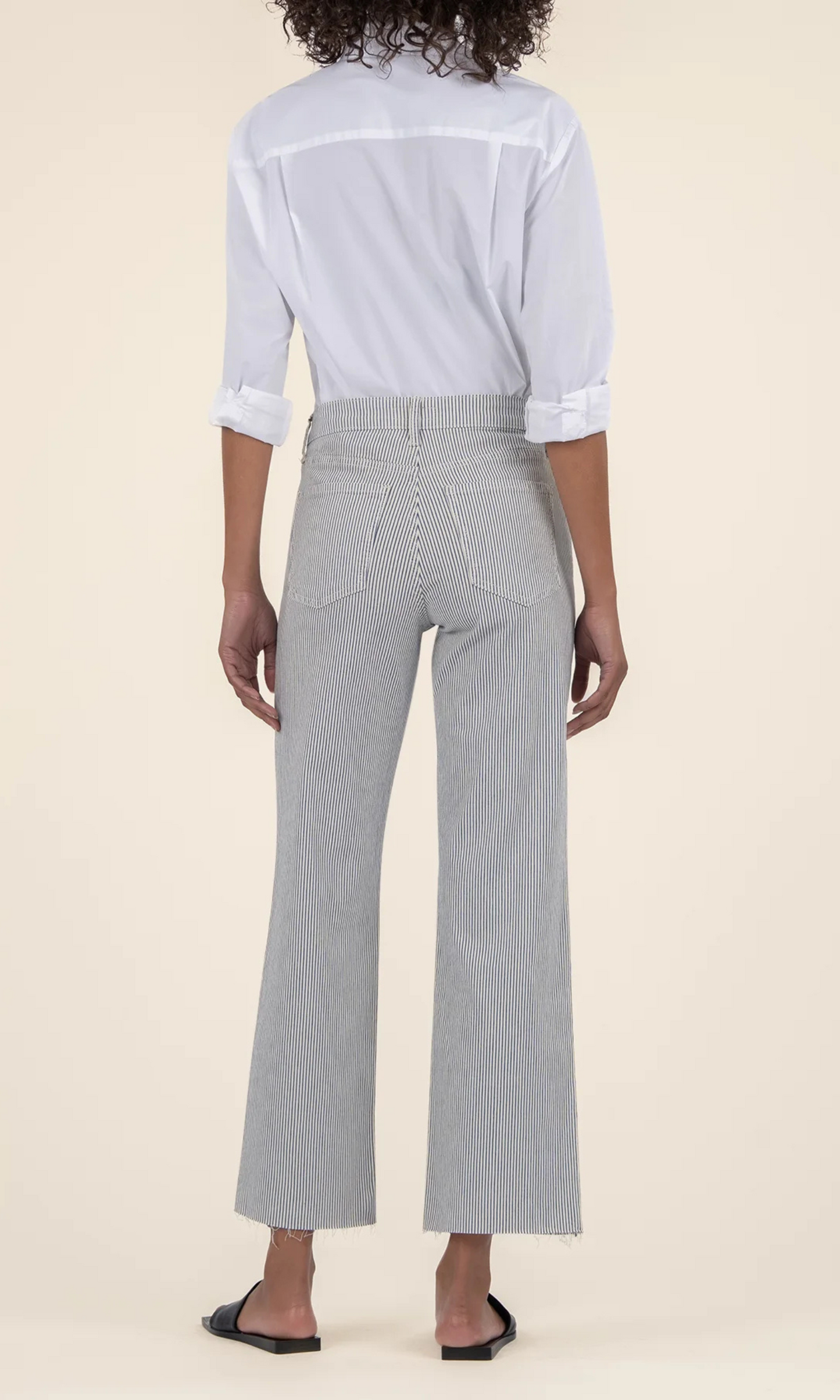 Charlotte High Rise Wide Leg Raw Hem - Railroad Stripe