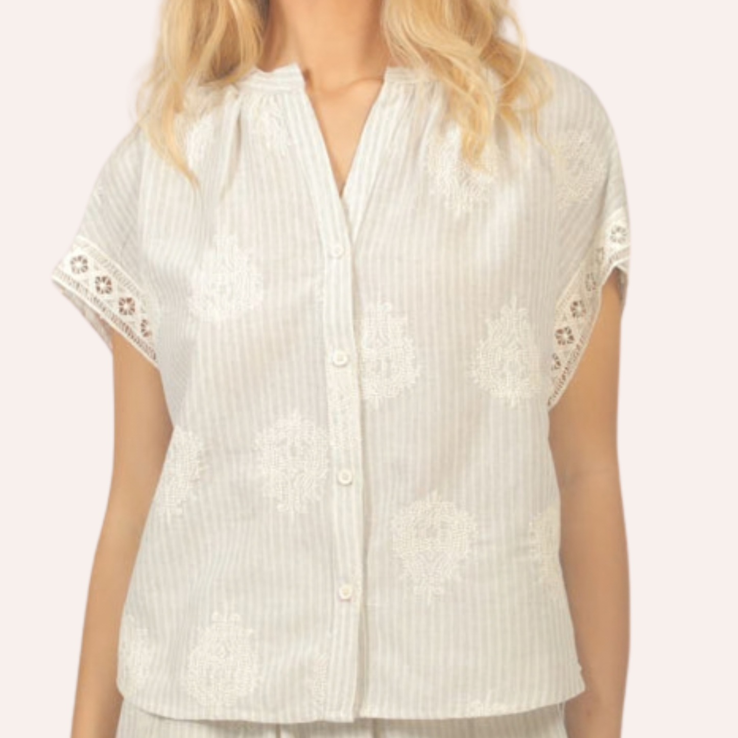 Breezy Stripe Lace Button-Up