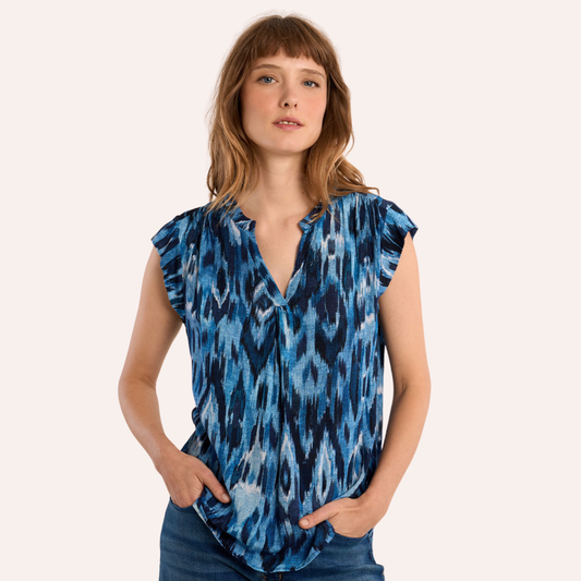 Ikat V Neck Flutter Blouse
