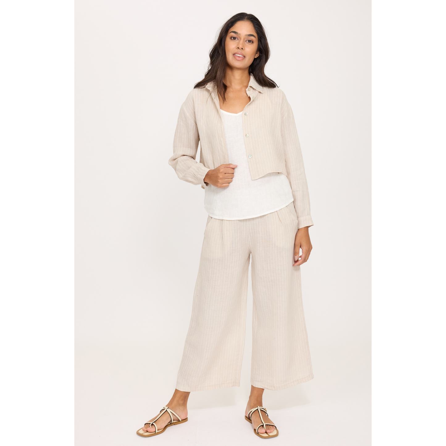 Pinstriped Cropped Linen Pant