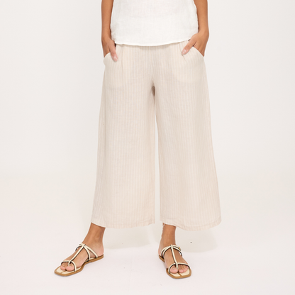 Pinstriped Cropped Linen Pant