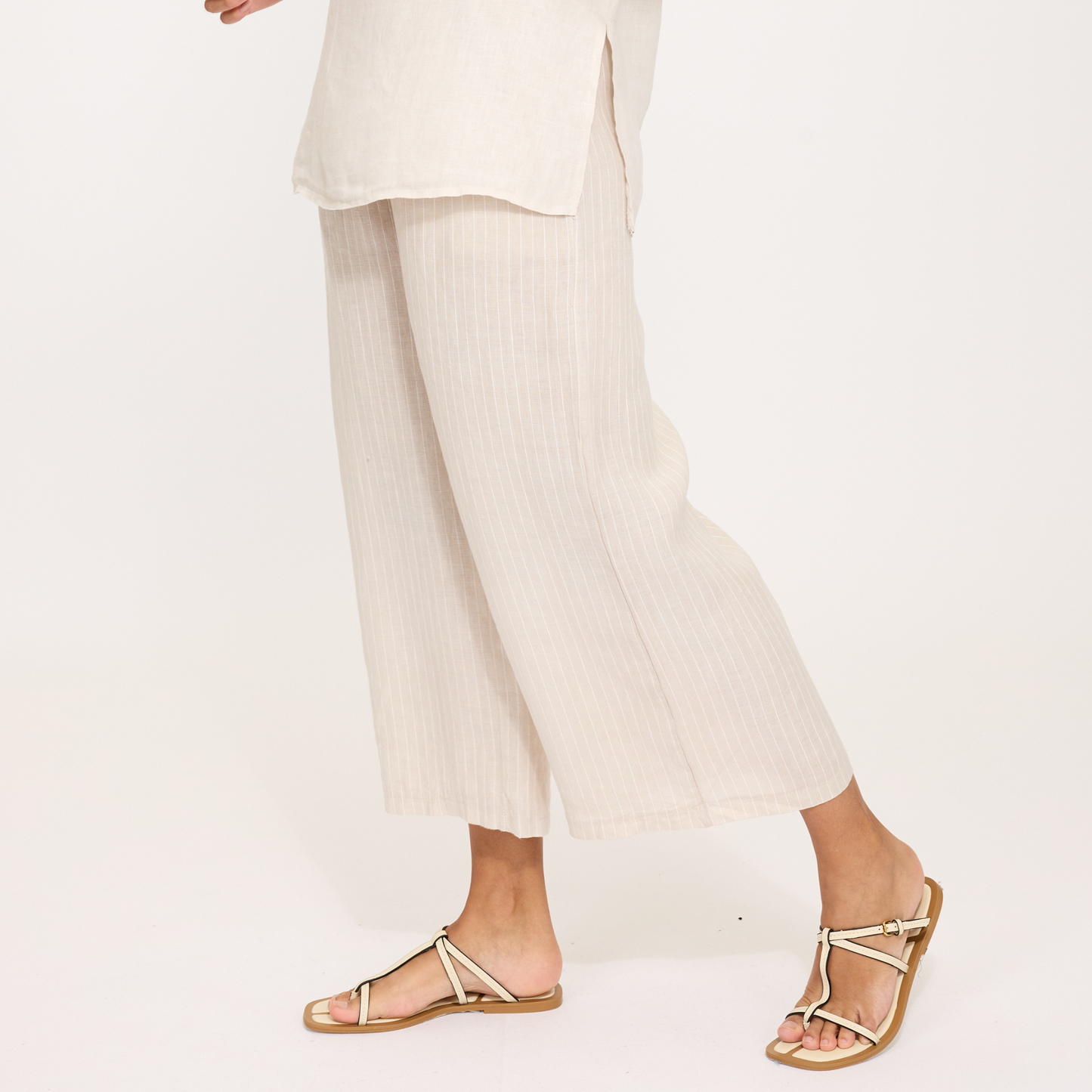 Pinstriped Cropped Linen Pant