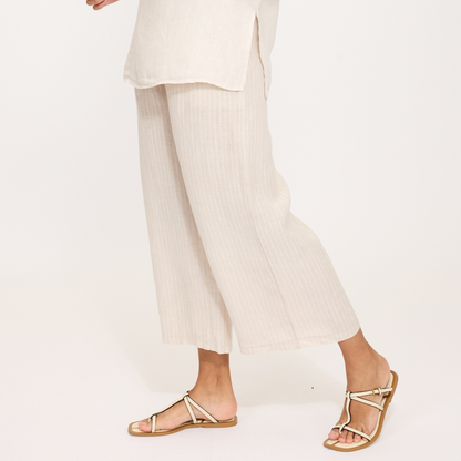 Pinstriped Cropped Linen Pant