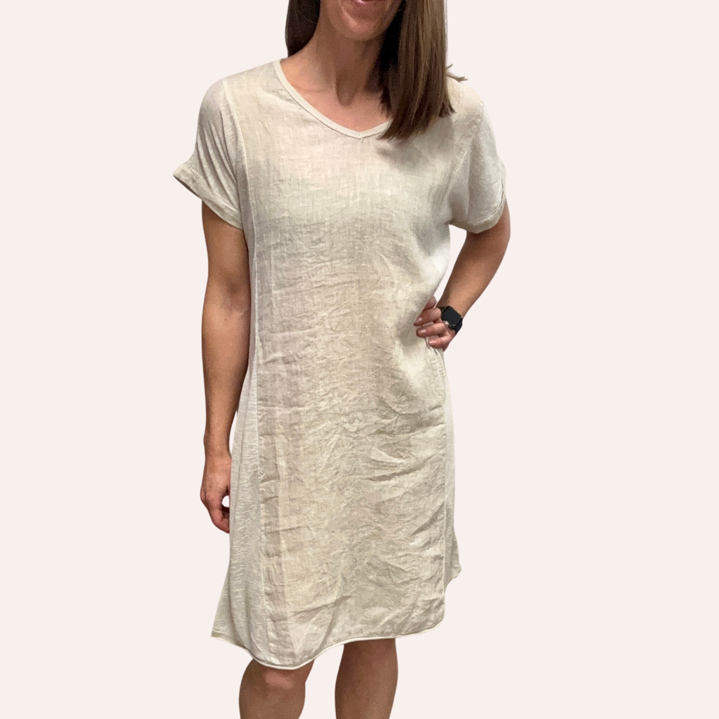 Linen Dress w/ Viscose Woven Back