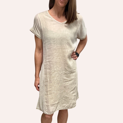 Linen Dress w/ Viscose Woven Back