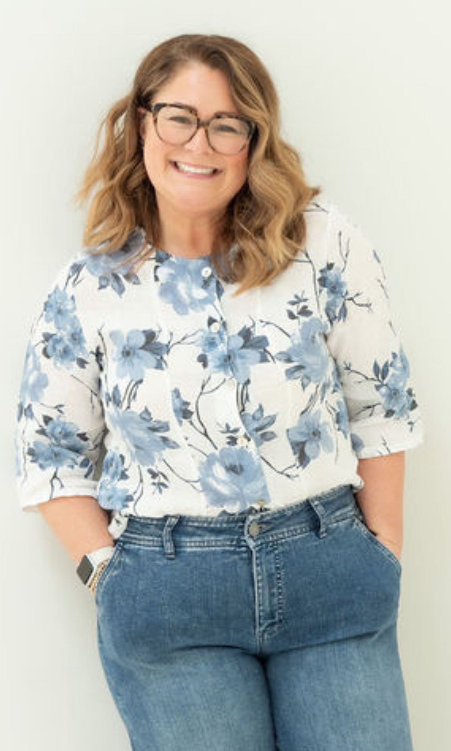 Blue Rose Pattern Linen Shirt