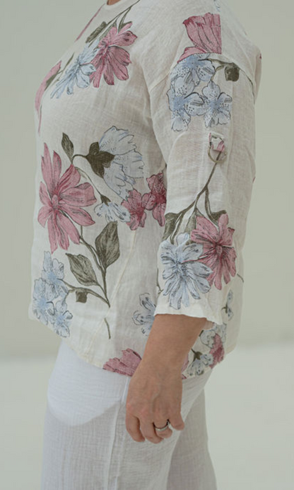 Pink Floral Linen Top