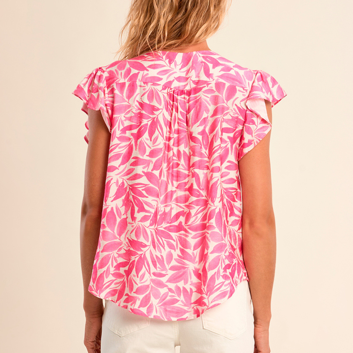 Pink Leaf Flutter Top