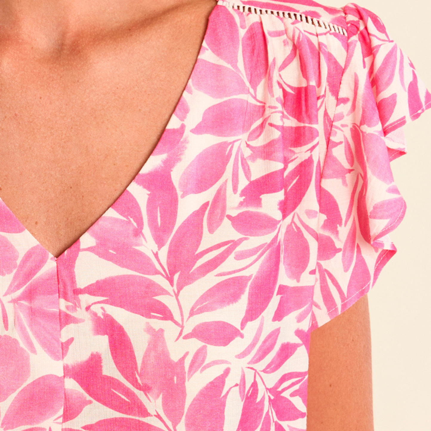 Pink Leaf Flutter Top
