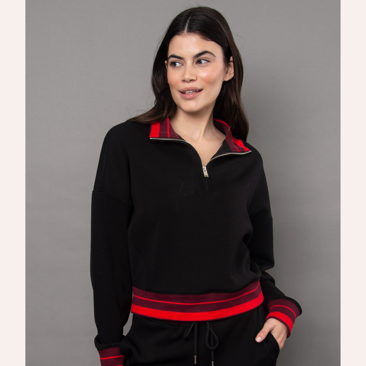 Mailyn Soft Knit Half Zip (Black/Red)