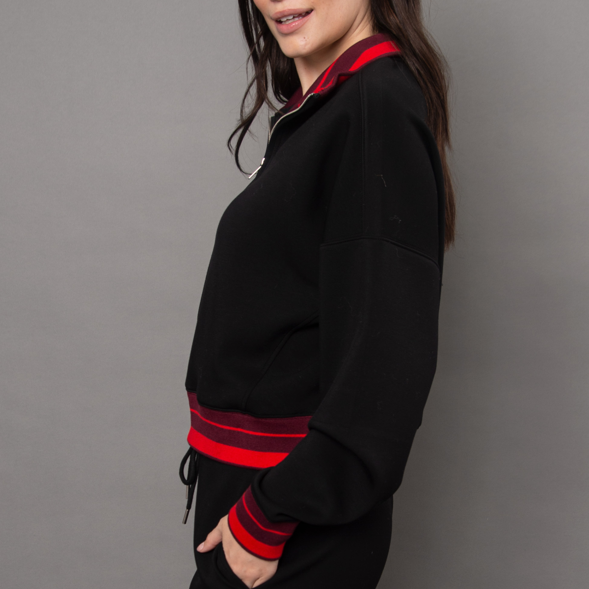 Mailyn Soft Knit Half Zip (Black/Red)