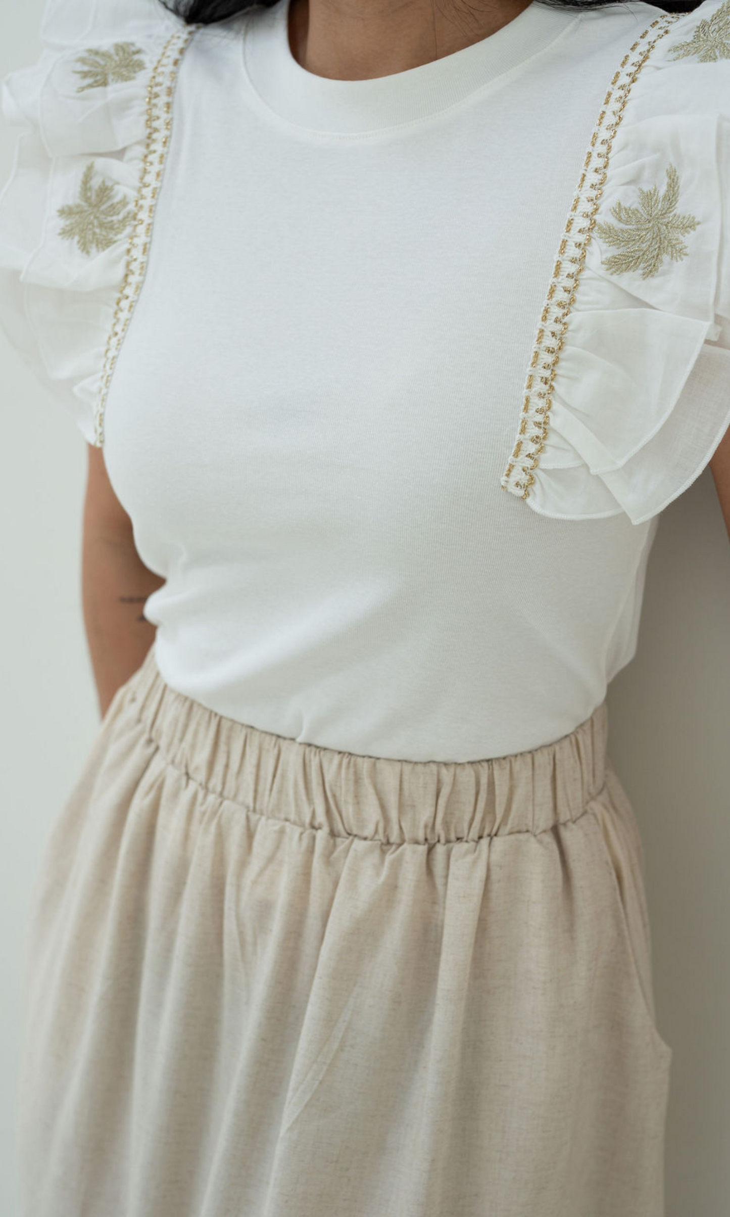 Embroidered Top With Ruffles and Trim