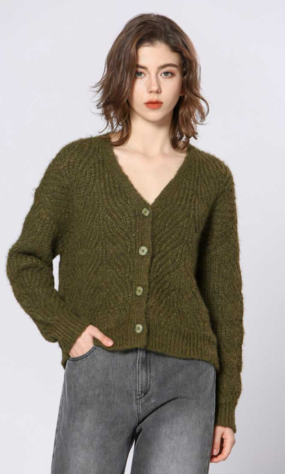 Olive Cozy Button-Up Cardigan