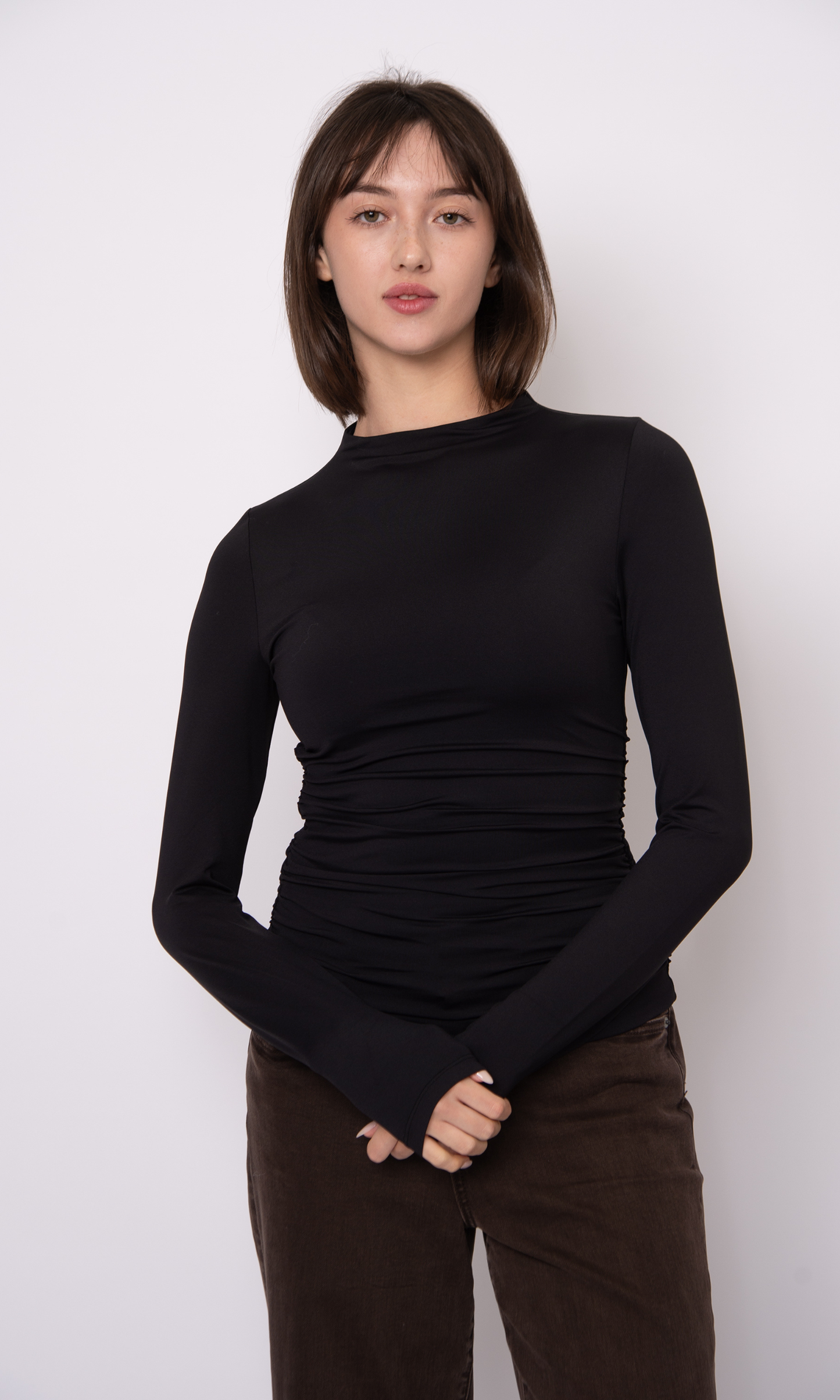 Yve Funnel Neck Ruched Top (Second Skin)