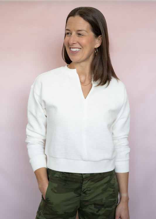 Split Neck Ribbed Top
