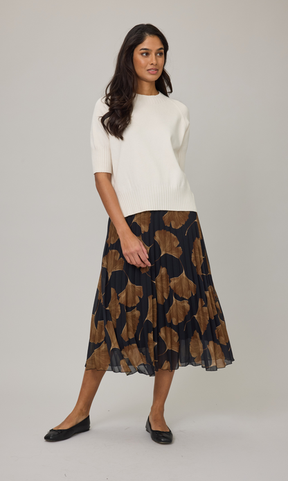 Pleated Skirt w/ Mocha Floral Print