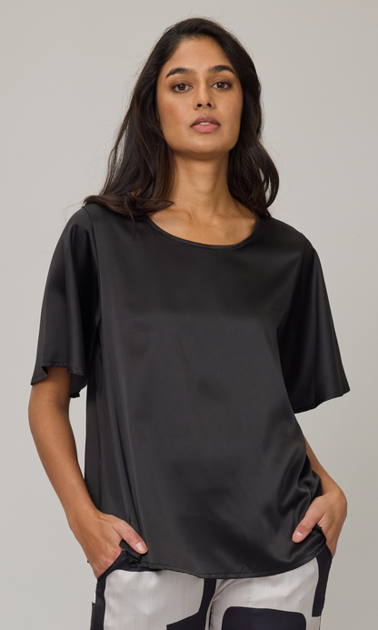 Satin Flutter Sleeve Top