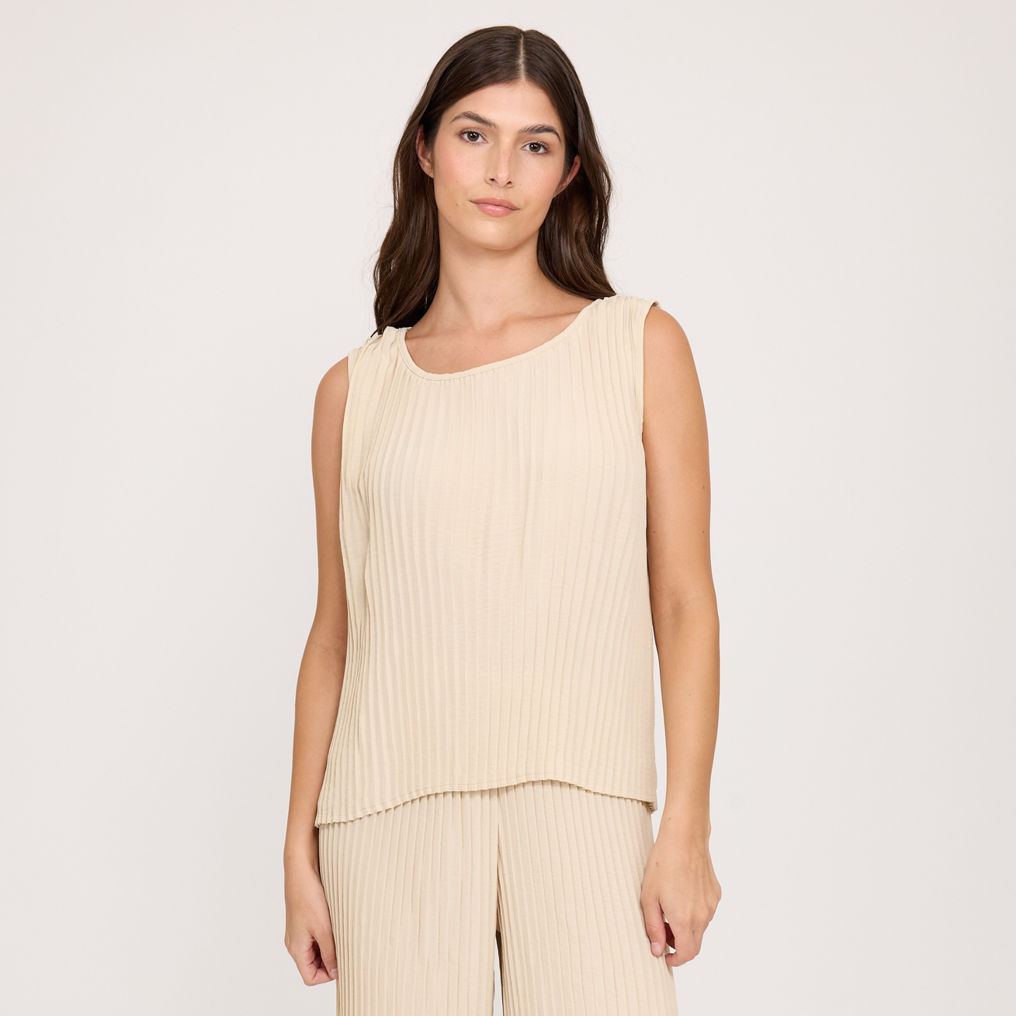 Sleeveless Pleated Plissé Top