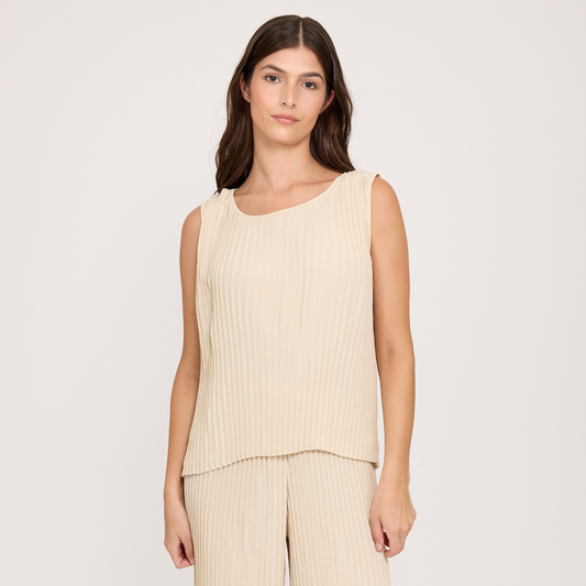 Sleeveless Pleated Plissé Top