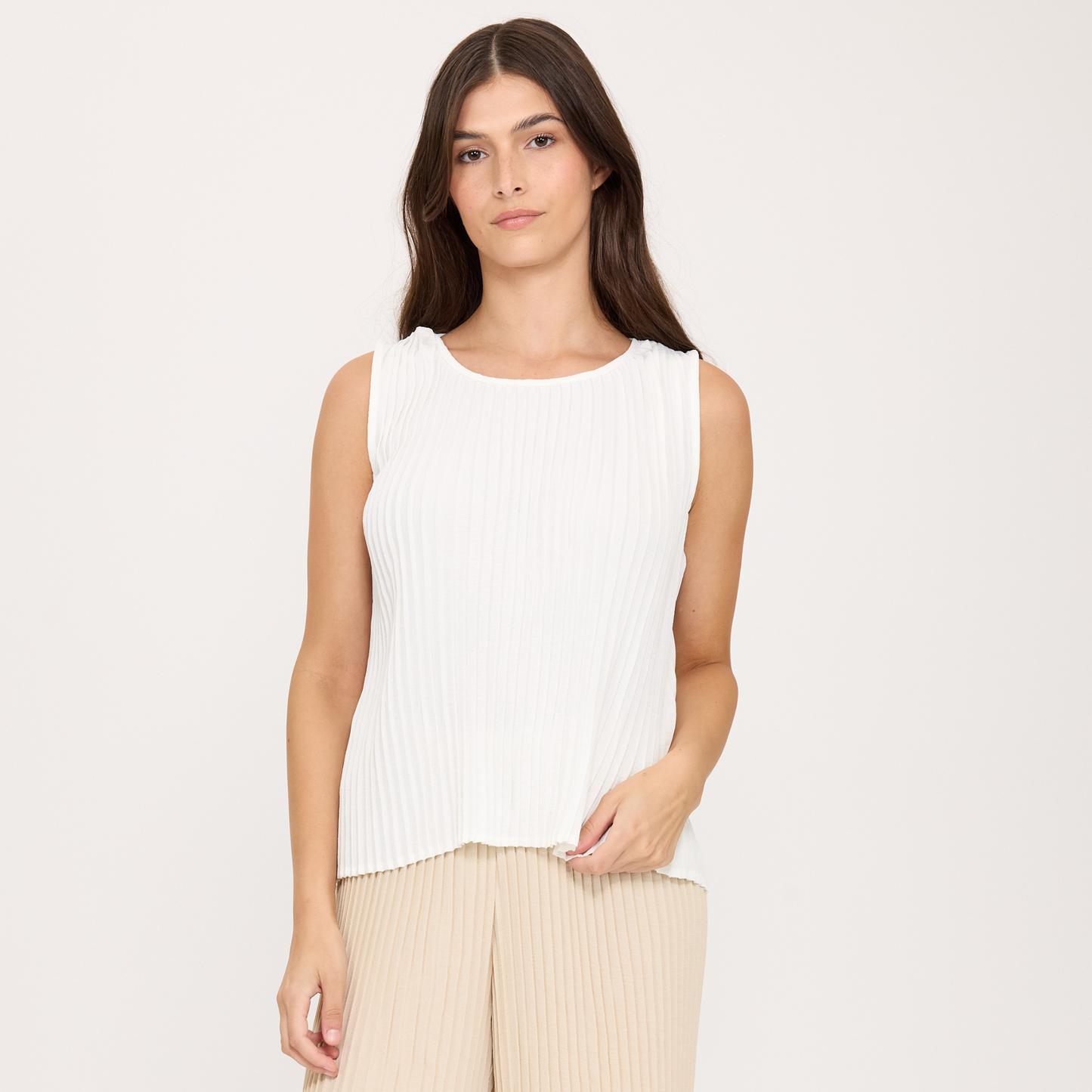 Sleeveless Pleated Plissé Top