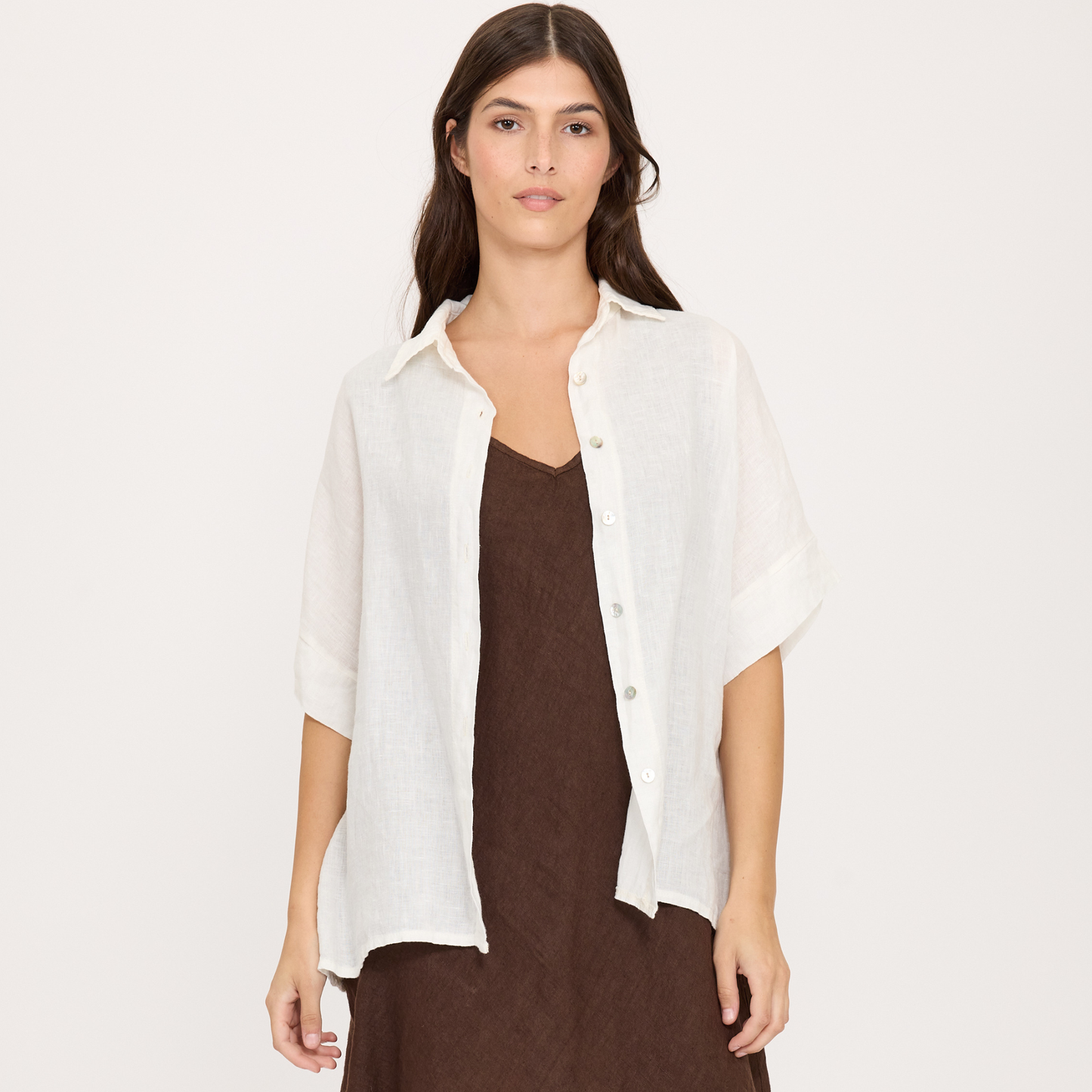 Linen Blouse w/ Mesh Cotton Back