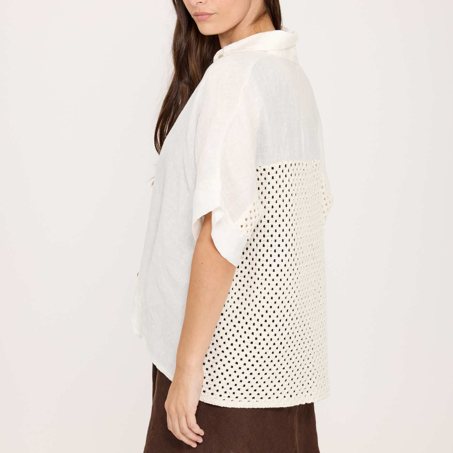 Linen Blouse w/ Mesh Cotton Back